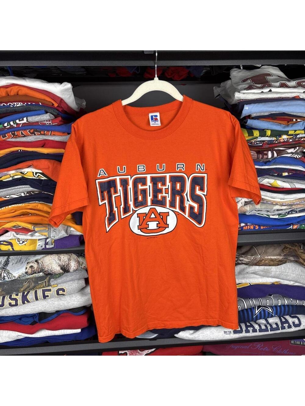 Vintage 90s Auburn Tigers T Shirt Orange Russell Athletic Graphic Sz M